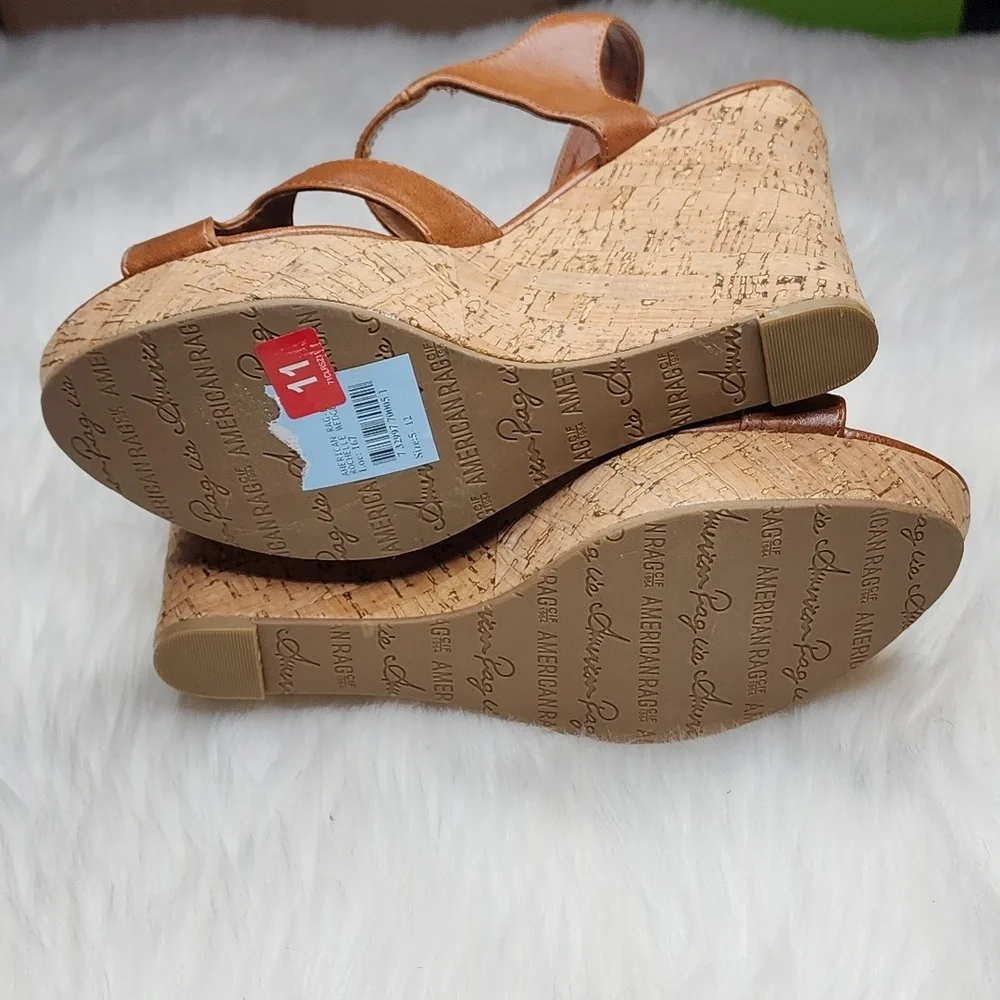American Rag Rochelle Platform Wedge Sandals Cognac Smooth Cork